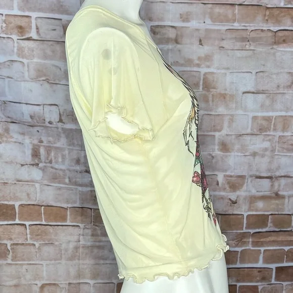 Sinful By Affliction Sheer Short Sleeve T-Shirt - Yellow - XS / L - NWT - Picture 4 of 8